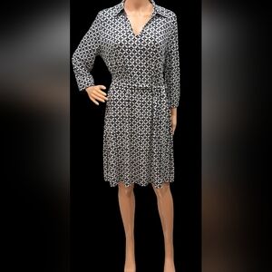 Tommy Hilfiger Black and White Patterned Midi Dress